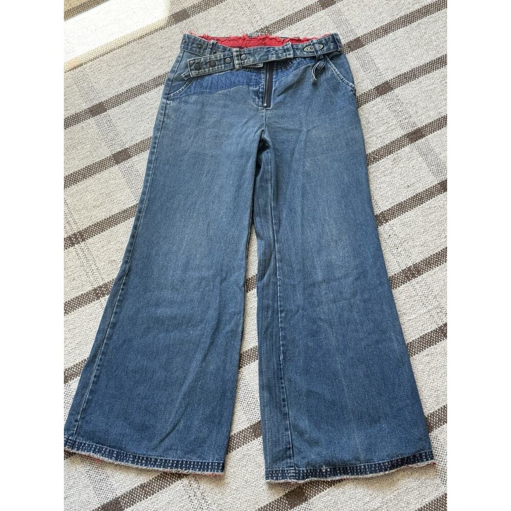 DDP Jeans Y2K Low Rise Flare Women’s 40 Large Mid Wash Baggy Wide Leg